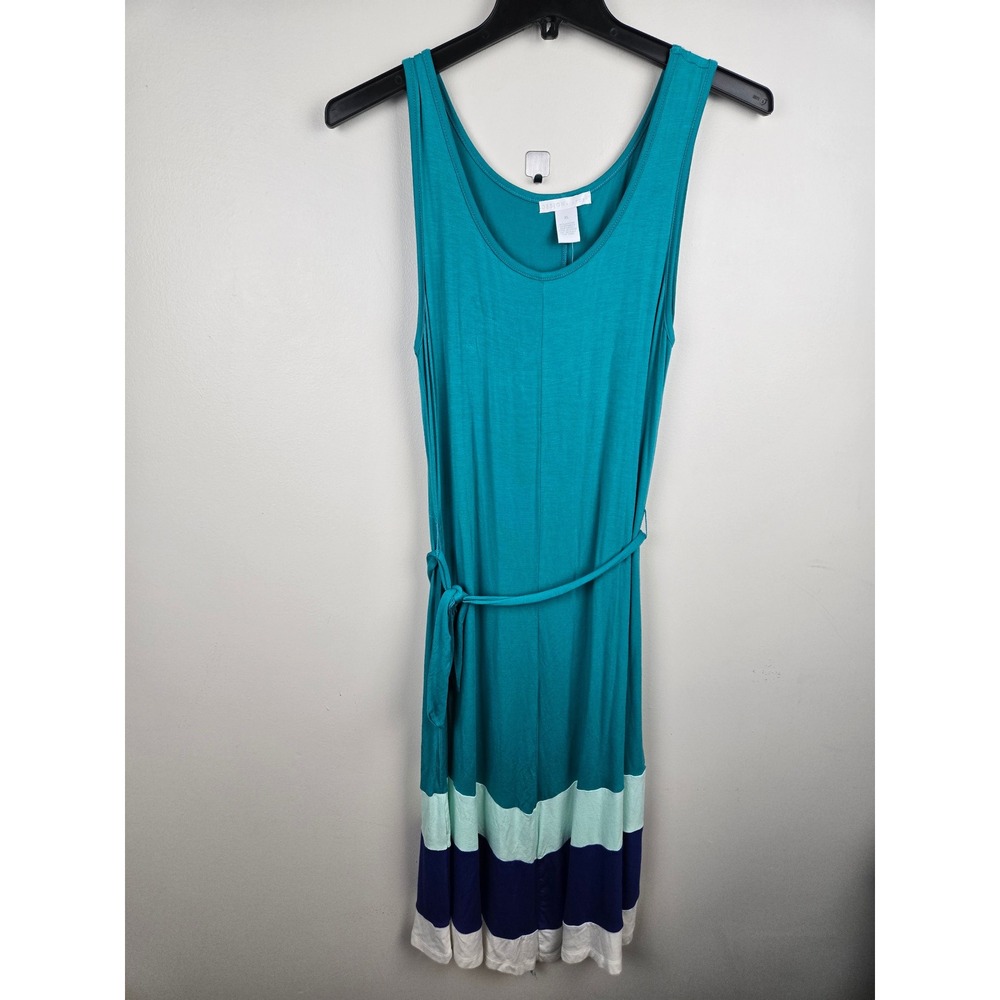 Design‎ History Womens XL Green Combo Colorblock Tie Waist Sleeveless Midi Dress
